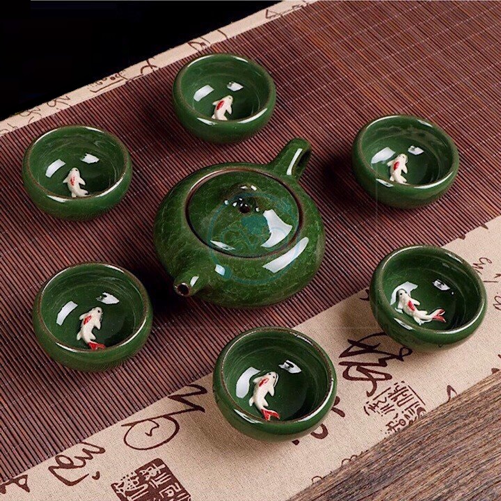 Bộ ấm chén hình cá 3d kèm khay