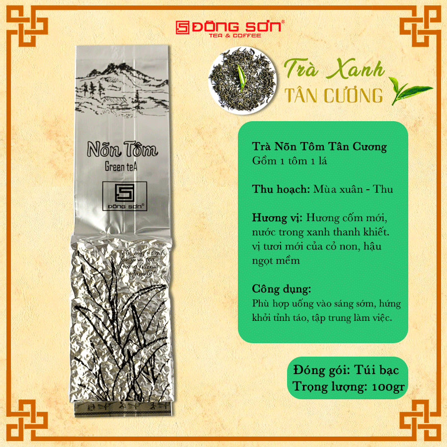 Trà xanh thái nguyên gói 100g - hương cốm mới, hậu ngọt dịu - đông sơn