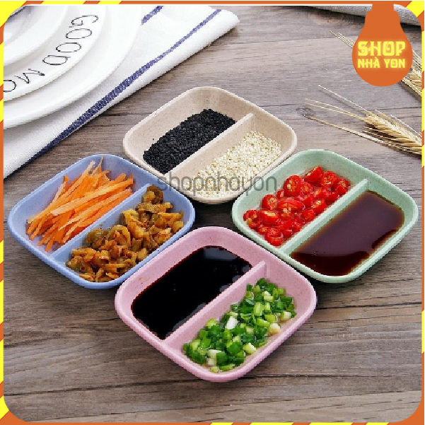 Đĩa đựng gia vị 2 ngăn bằng lúa mạch
