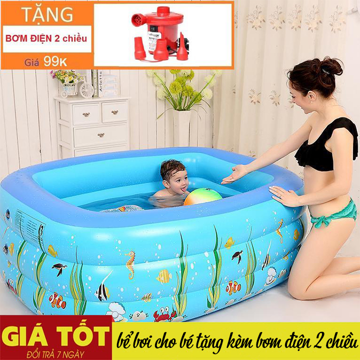 Bể bơi cho bé-Hồ bơi trẻ em-Bể bơi phao trong nhà - gia đình, phao bơi cho bé cho trẻ em tập bơi, loại dày cao cấp cỡ lớn 150cm X 110cm X 50cm Tập bơi - Tập Bơi-be boi cho be-ho boi- ho boi cho be