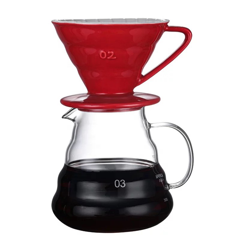 Bộ Bình Pha Drip V60 Phễu Sứ ( Bình 300ml + Phễu ) Đỏ, Vàng, Trằng, Xanh, đen