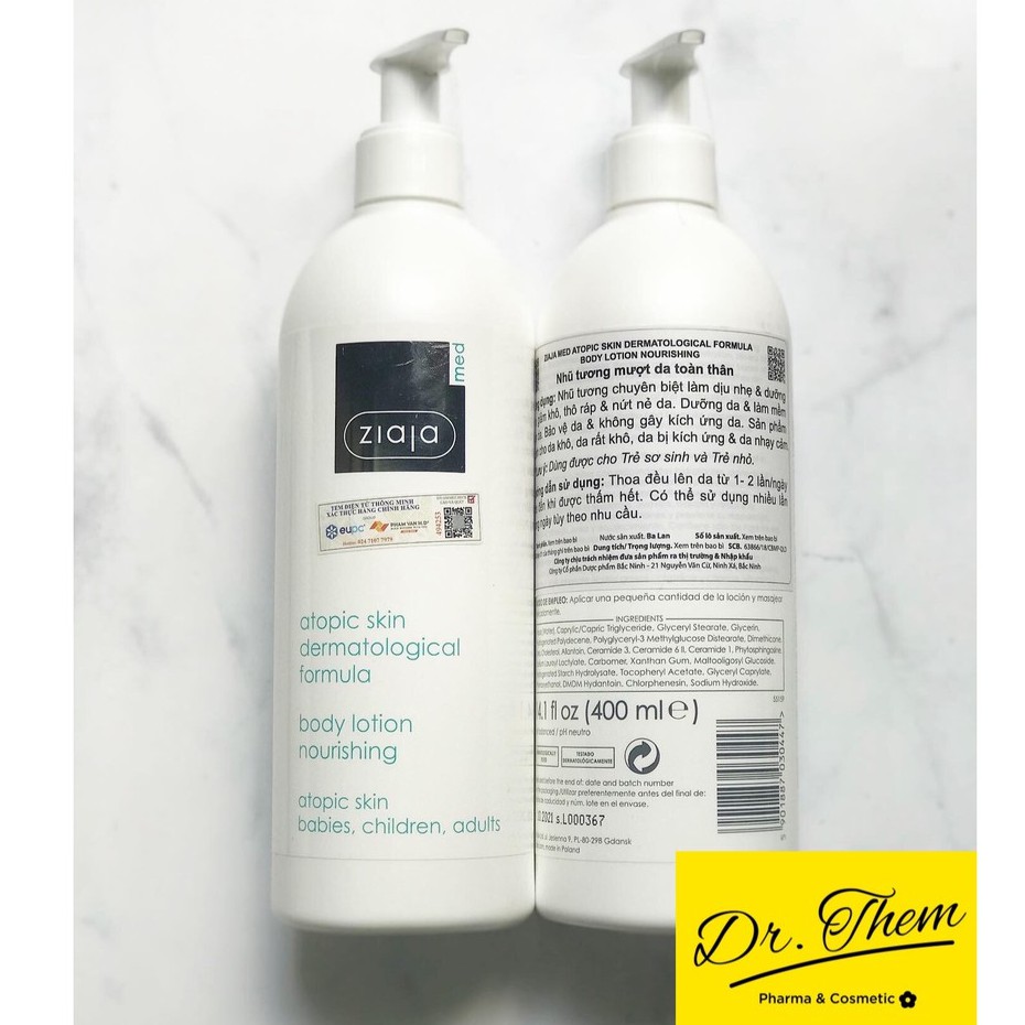 NHŨ TƯƠNG MƯỢT DA TOÀN THÂN - ZIAJA MED ATOPIC SKIN DERMATOLOGICAL FORMULA BODY LOTION NOURISHING 400ML