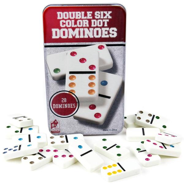 [CÓ SẴN] Bộ cờ Domino 28 quân, 6 chấm màu đựng trong hộp thiếc