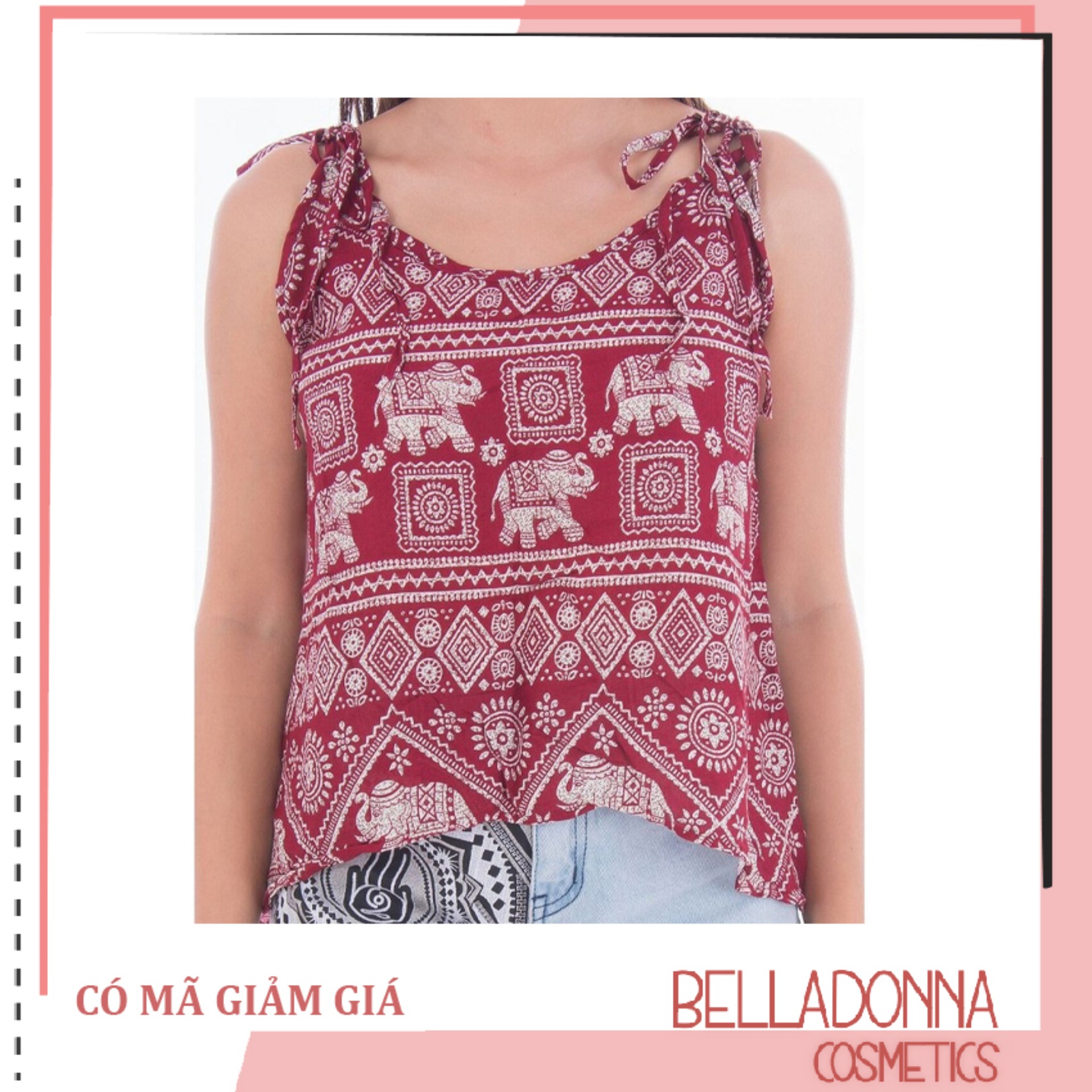 Áo Harem Pants Traditional Sleeveless Elephant Red