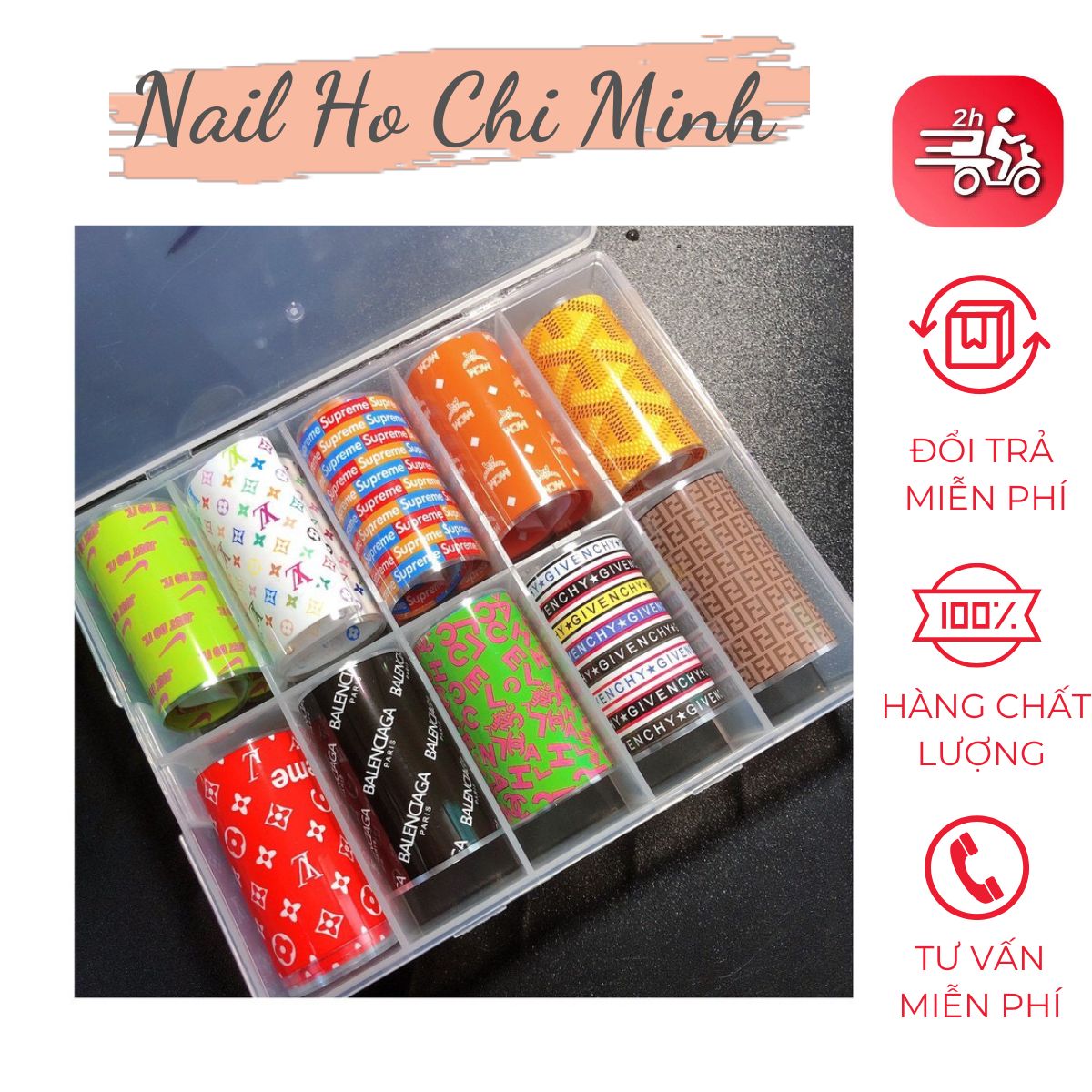 [HCM] Foil Dán Trang Trí Móng Nail - Set 10 Cuộn 4*100cm
