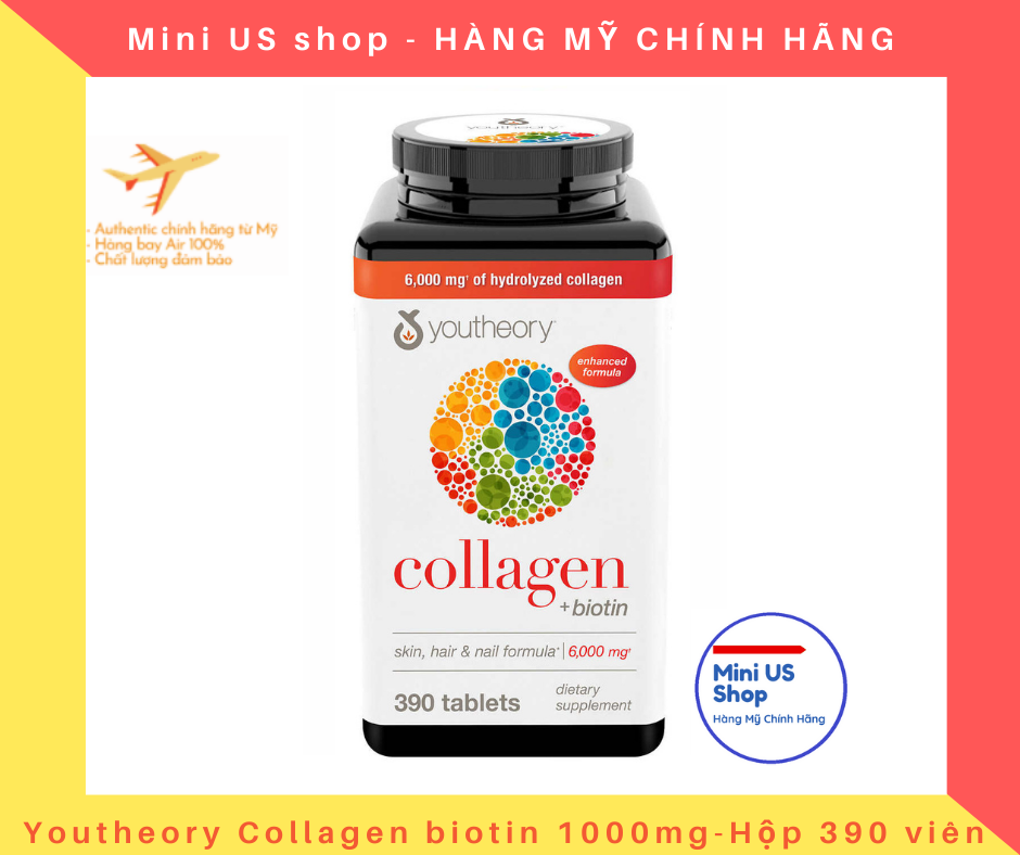 [Hàng Mỹ]Thực phẩm chức năng Viên uống bổ sung Collagen Youtheory (Collagen Type 1-2-3) - 390 Viên.