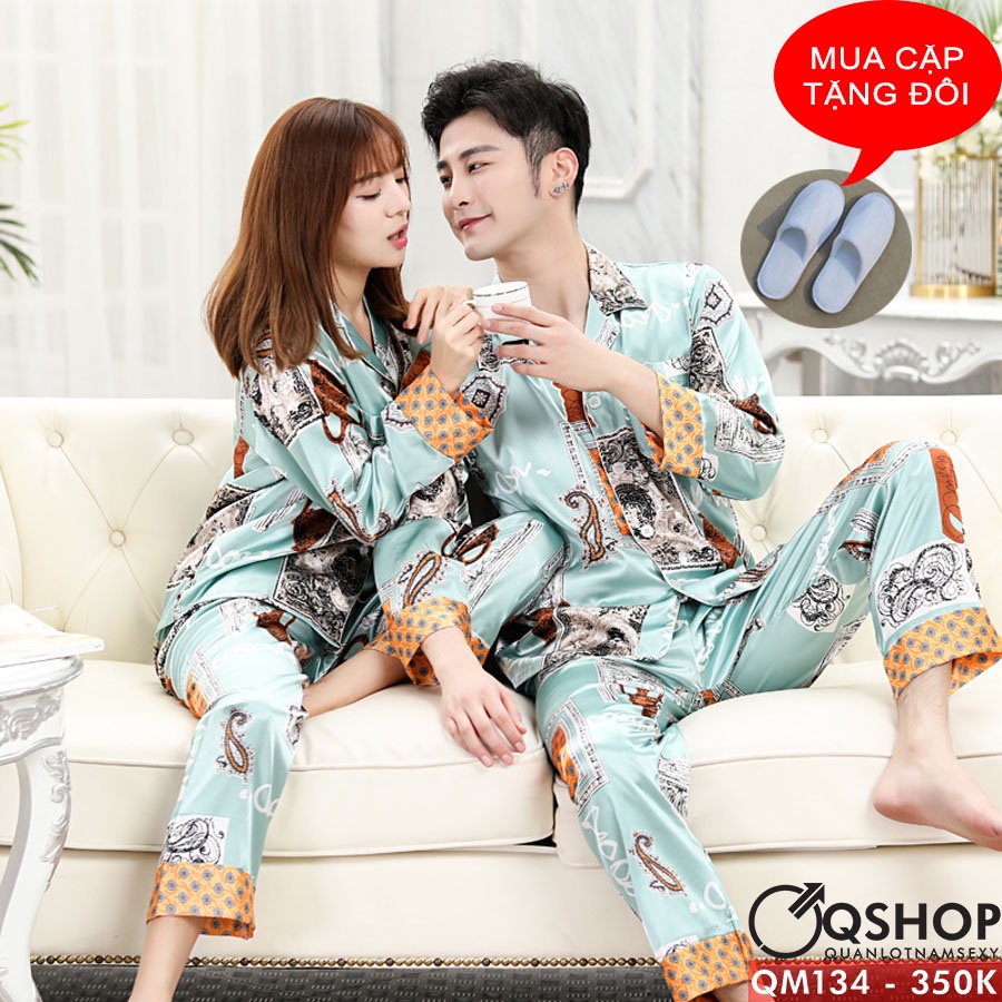 Bộ Đồ Đôi Pijama Lụa Satin Cao Cấp Qm134