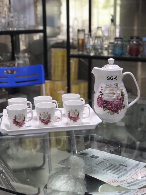 BỘ BÌNH CỐC SỨ CAMELLIA-KOREA (HỌA TIẾT HOA-CAO CẤP)