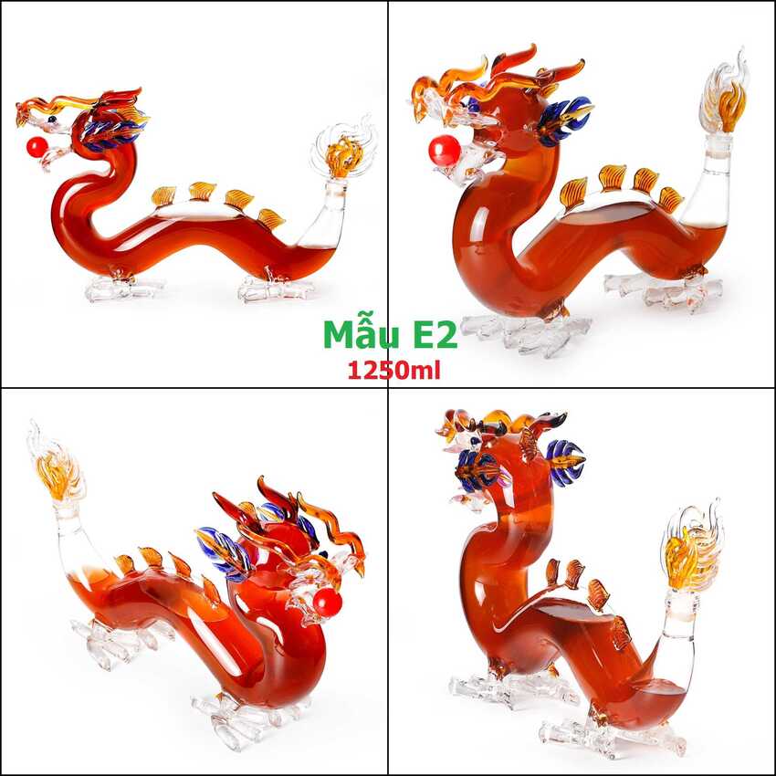 Chai Đựng Rượu Thủy Tinh 1250ML con rồng ngũ sắc – Chai Thủy Tinh Đựng Rượu  - Vỏ Chai Rượu Đẹp - Bình Rượu 12 Con Giáp làm quà biếu ý nghĩa (E2)