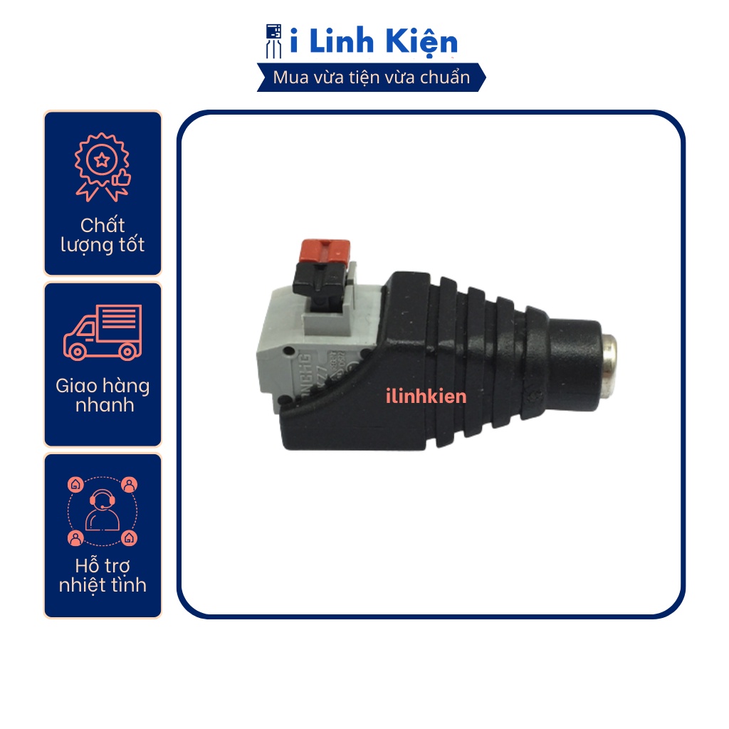 Jack nguồn DC cái 5.5x2.1mm đấu dây chốt cài