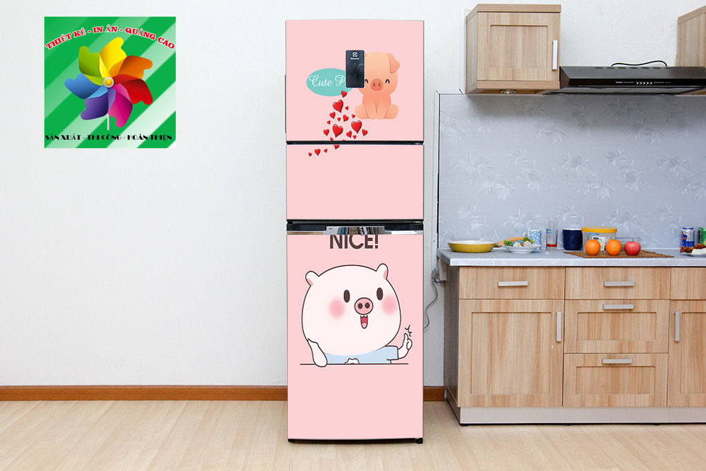 Decal dán trang trí tủ lạnh cao cấp - Pig cute