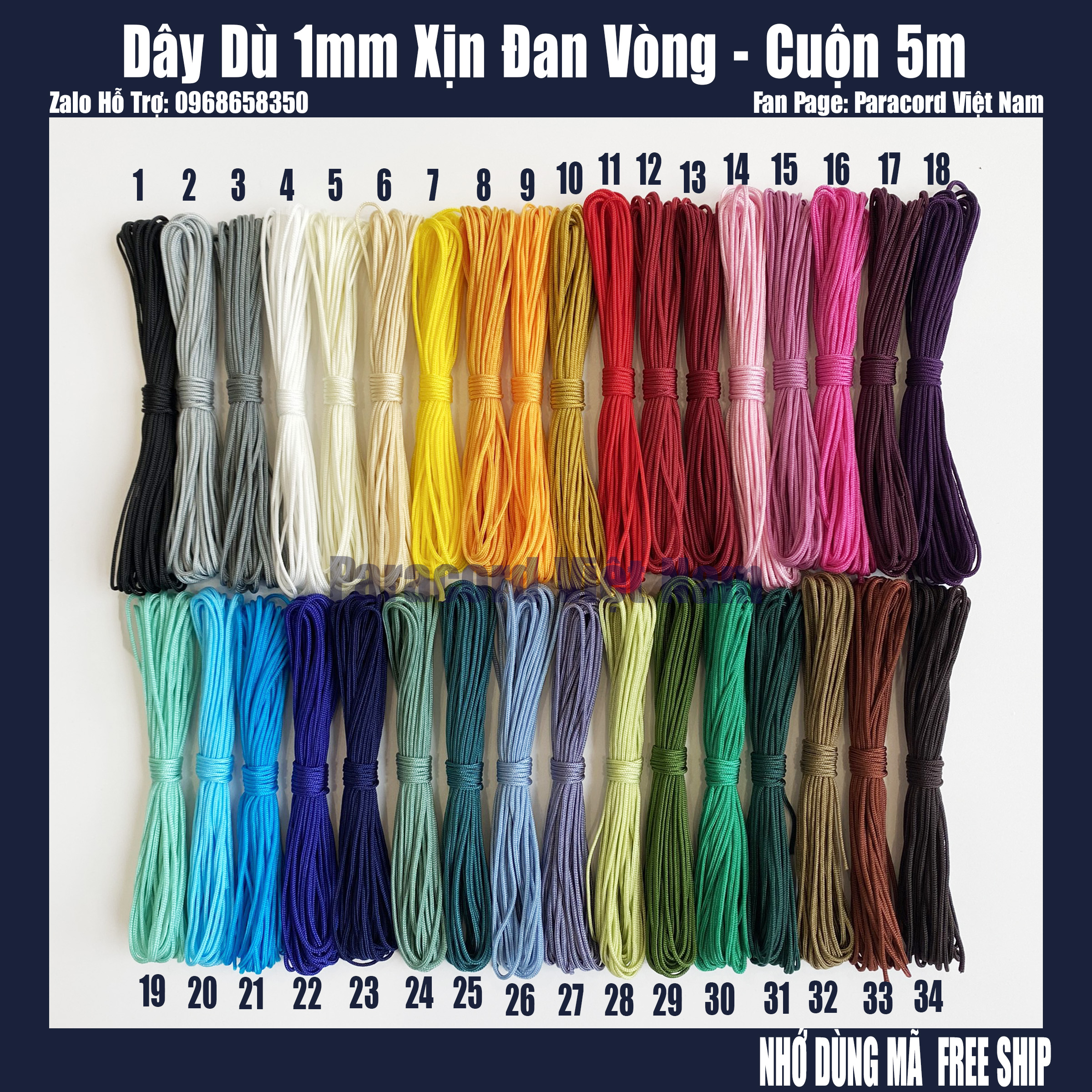 [ Dây Xịn ] Dây Dù 1mm Đan Vòng Tay - Cuộn 5 Mét