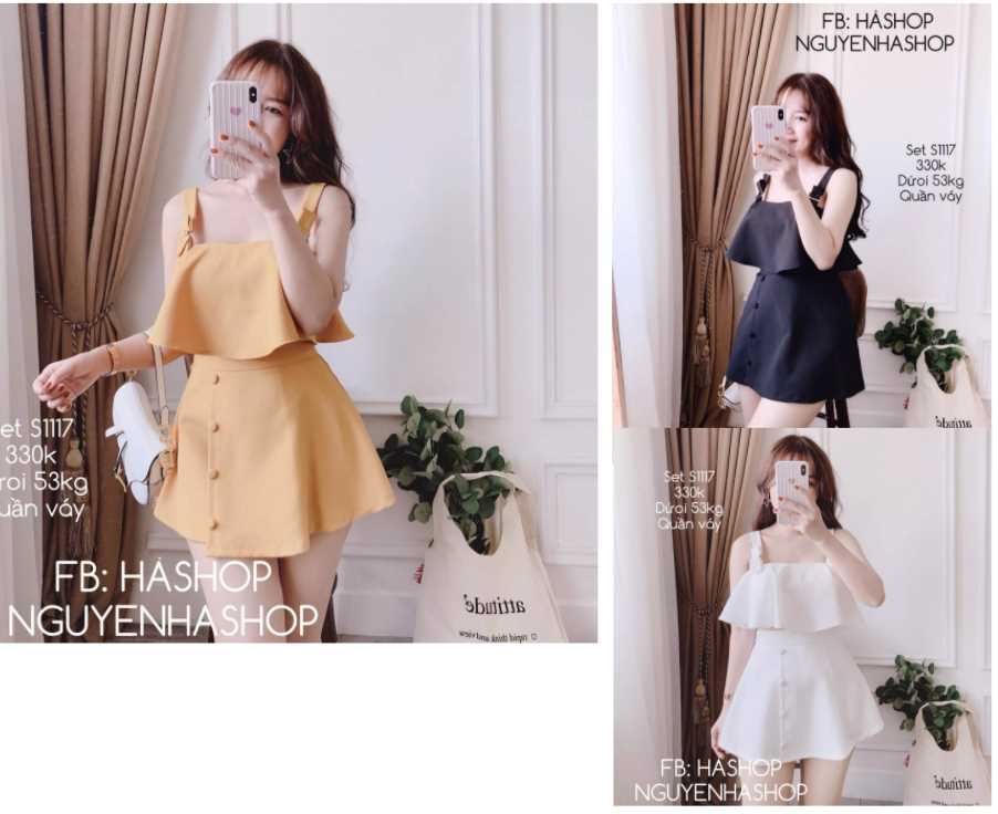 Set bộ váy hai dây tầng kèm chân váy cực xinh