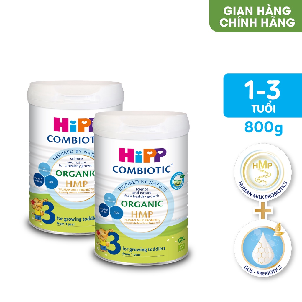 Combo 2 lon Sữa bột công thức HiPP 3 Organic Combiotic 800g hỗ trợ tiêu