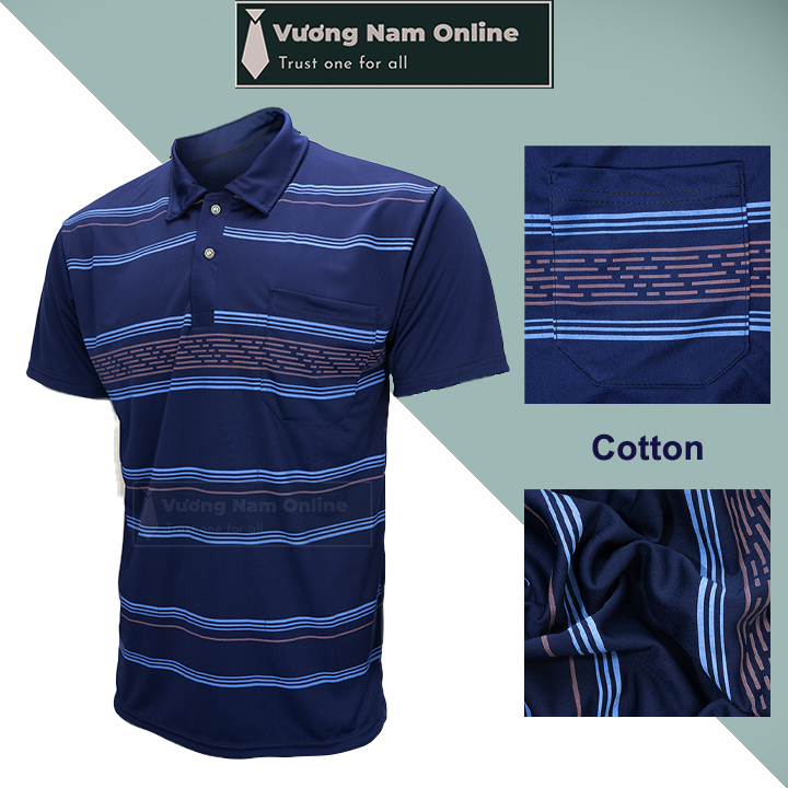 Áo thun nam trung niên polo sọc kẻ ngang chất vải xuất dư nhiều loại
