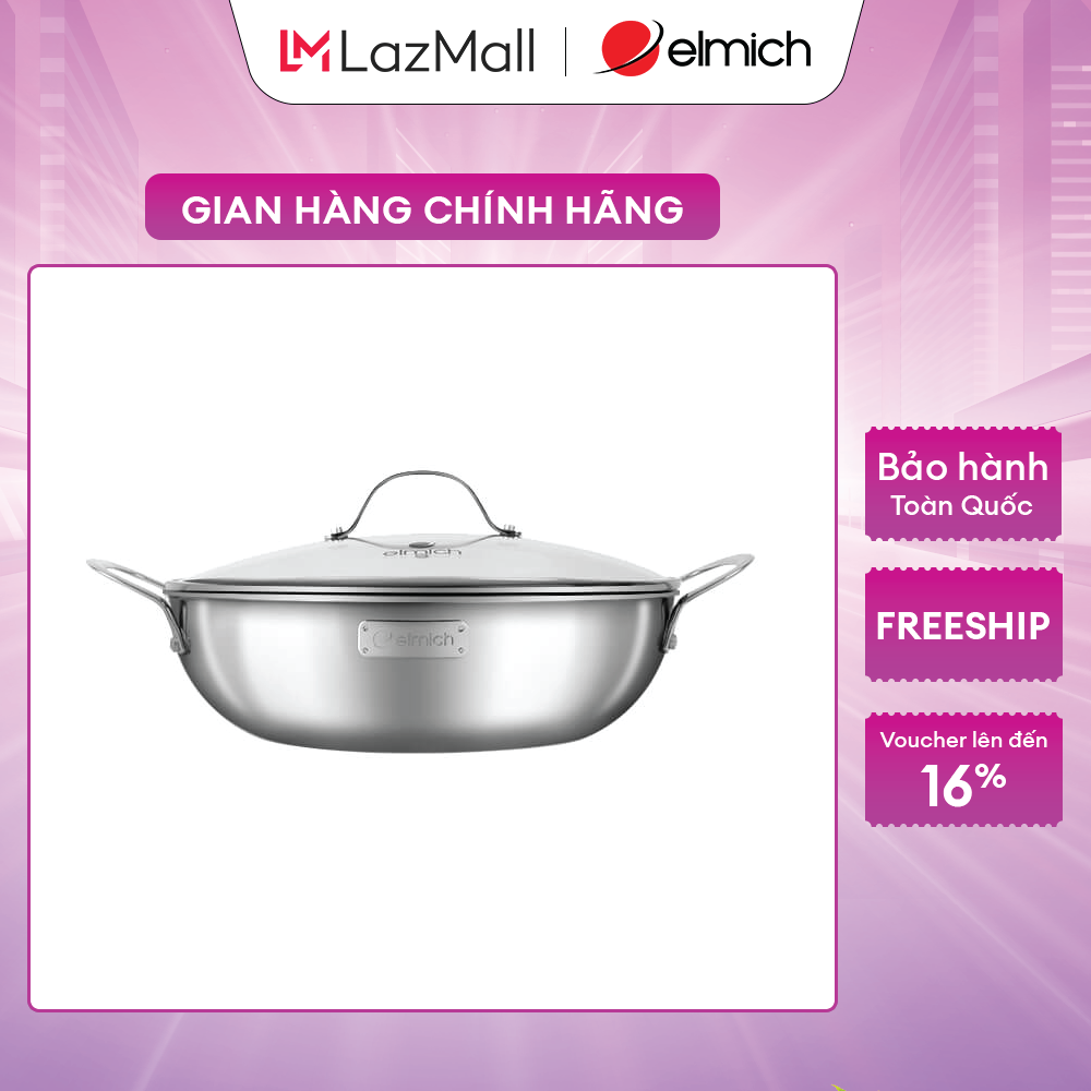Chảo xào inox cao cấp 3 lớp đáy liền Elmich Trimax EL-3797 size 28cm
