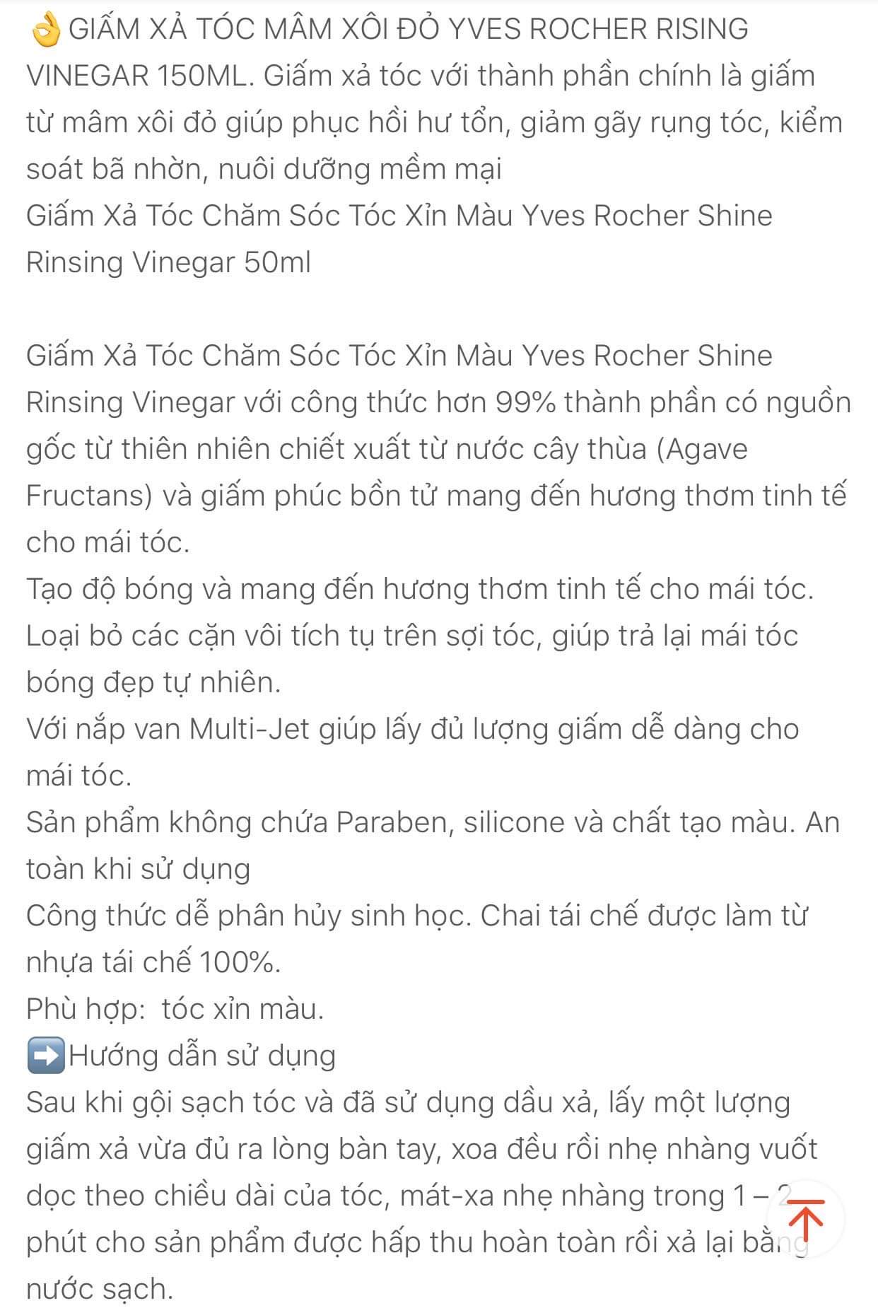 [HCM]Xả tóc Yves Rocher BIG SIZE chai lớn 400ml