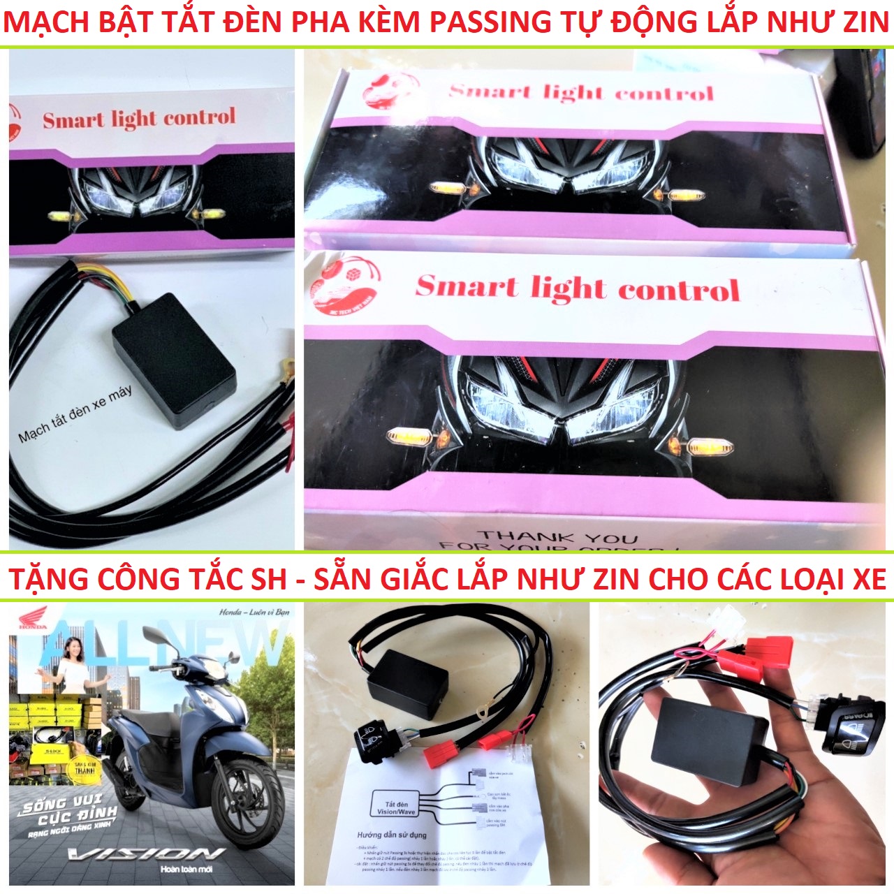 MẠCH BẬT TẮT ĐÈN PHA XE MÁY LẮP NHƯ ZIN KHÔNG CẦN ĐỘ CHẾ ( TẶNG CÔNG TẮC PASSING SH ) , MẠCH PASSING BẬT TẮT ĐÈN PHA LẮP CÁC LOẠI XE NHƯ ZIN, ĐỒ CHƠI XE MÁY , PHỤ KIỆN XE MÁY