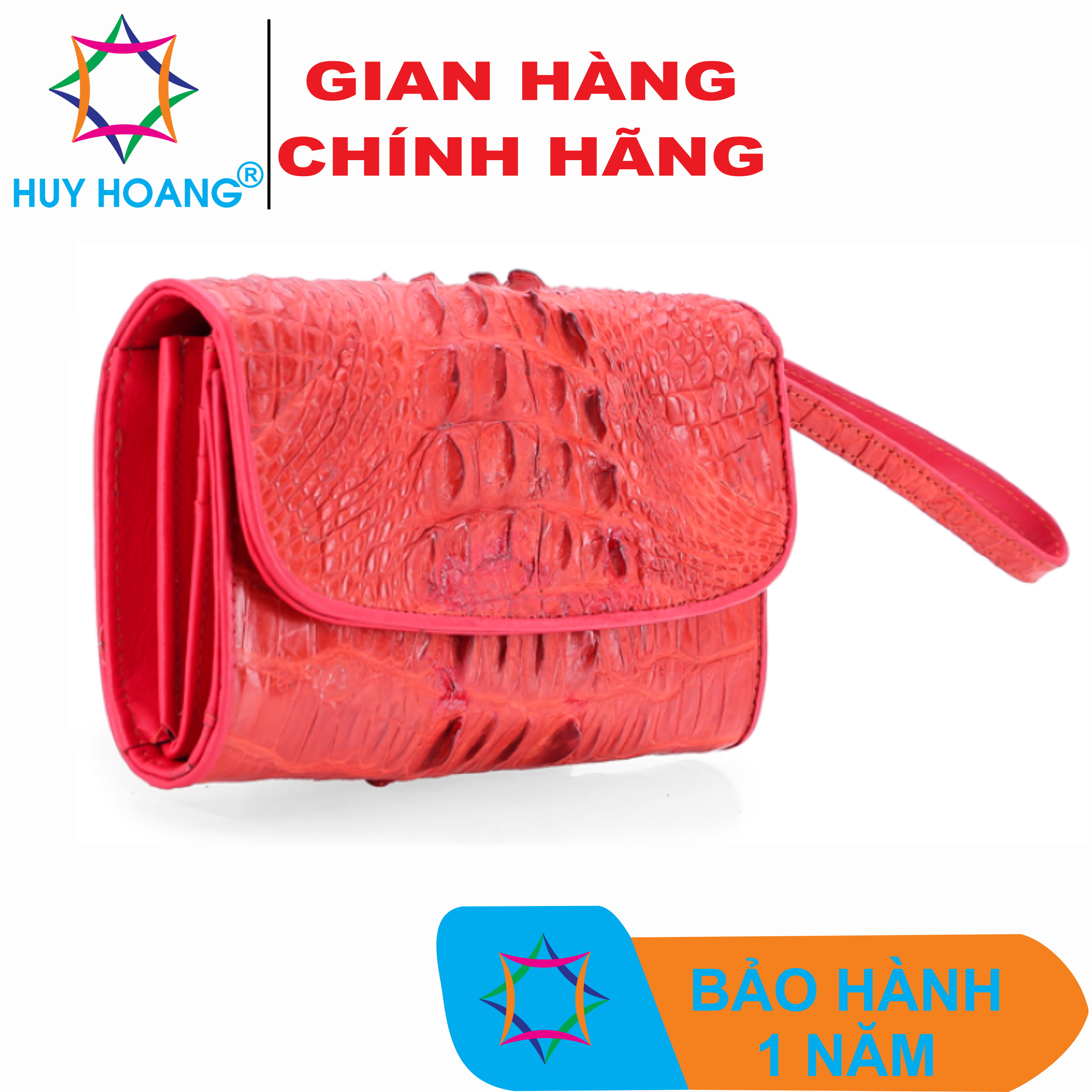 TH3290 - Ví nữ da cá sấu  3 gấp gai màu đỏ