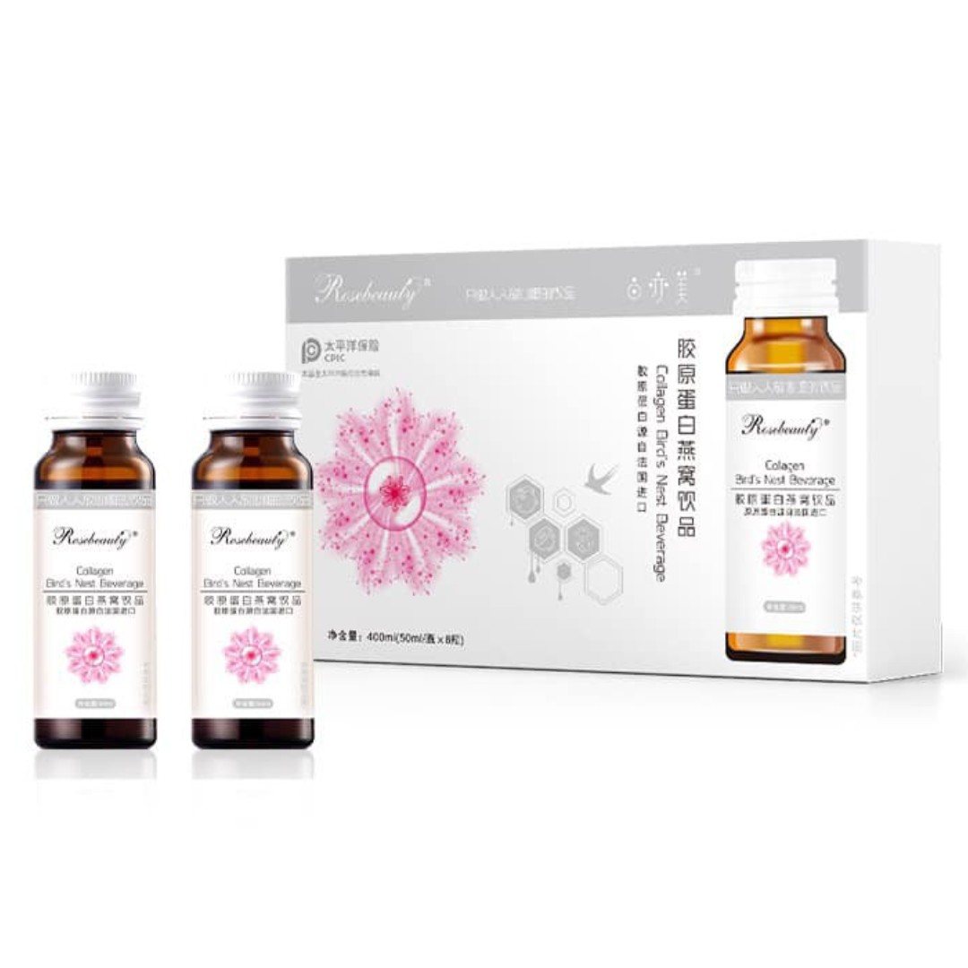 (Hộp 8 Chai) Nước Uống Collagen Rose Beauty Yến Tươi , Trắng Mịn Da , Chống Lão Hóa , Tăng Cường Tiết Tố Nữ , Mờ Thâm Nám Rosebeauty