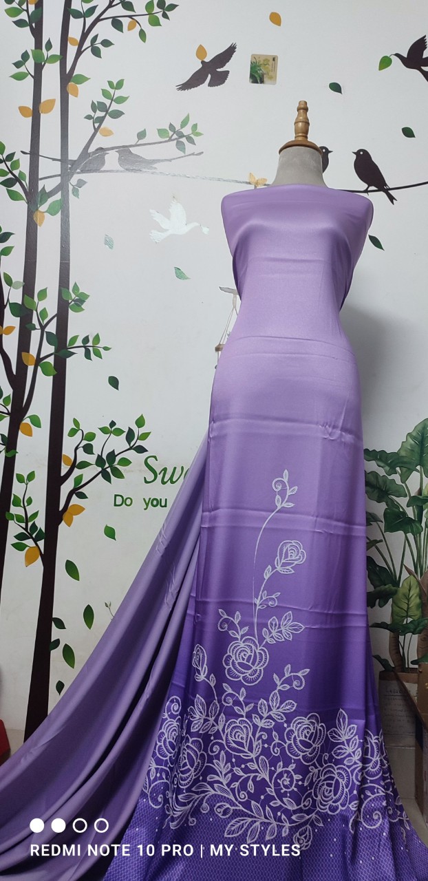 Vải áo dài đẹp lụa Thái Tuấn - in trên mộc lụa ánh kim (mộc cũ)