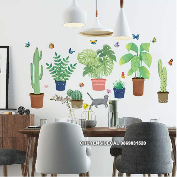 [HCM]Decal trang trí tường - Nhiều Chậu Cây mẫu mới