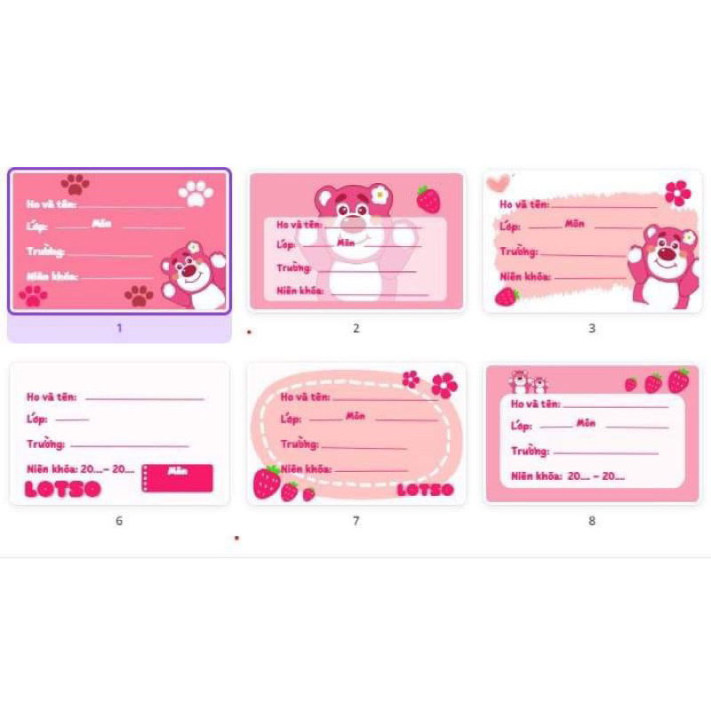 Set 20 Nhãn Vở Dán Tập (10 Nhãn gấᴜ Dâu + 10 Nhãn Pochacco)