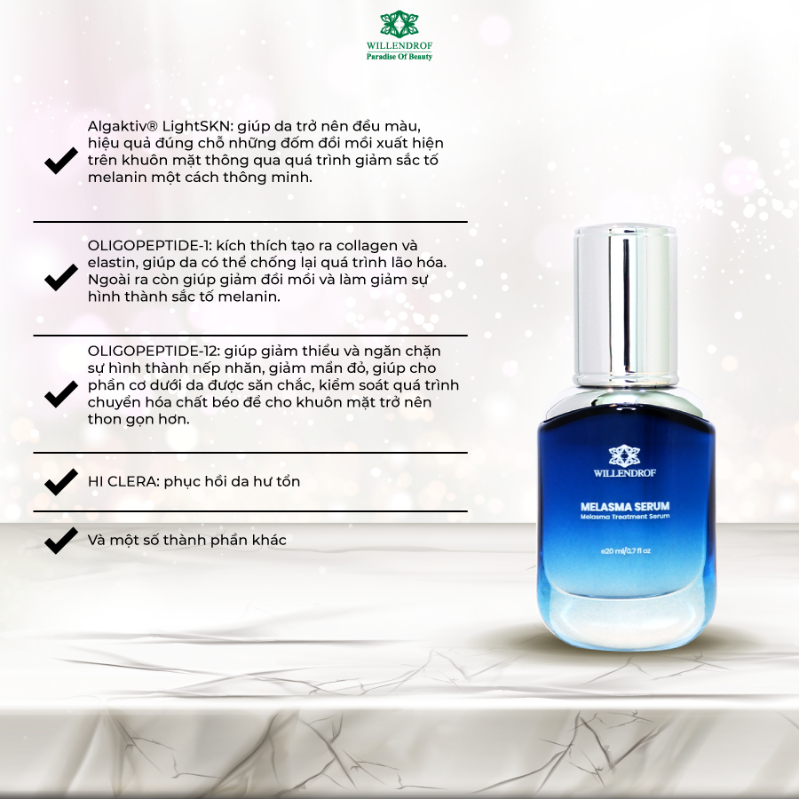 Serum trắng da, mờ thâm - nám - tàn nhang - Willendrof Melasma Serum 20ml