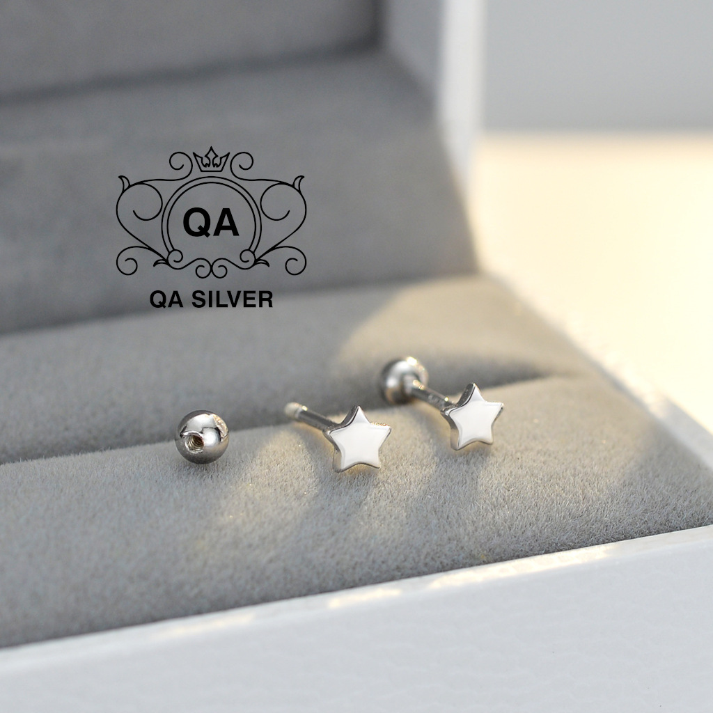 Khuyên tai bạc 925 ngôi sao năm cánh chốt bi bạc bông nam nữ tối giản S925 STAR QA SILVER Earrings EA230304