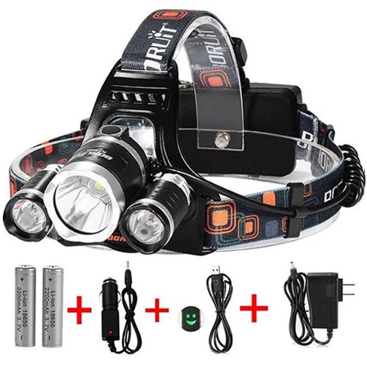 Đèn bin đội đầu đèn đeo đầu led siêu sáng đèn soi 3 bóng -tặng kèm 2 pin