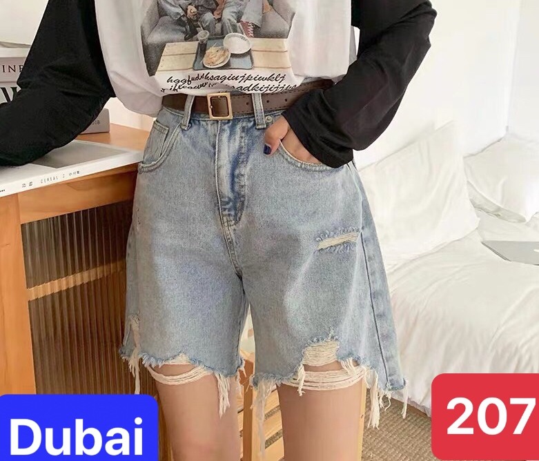 QUẦN SHORT SỌT JEAN LỬNG KIỂU NGỐ NỮ CHẤT BÒ XANH RÁCH SANG CHẢNH SÀNH ĐIỆU NHẬT BẢN LƯNG CAO NÂNG MÔNG DB-207 - DUBAI FASHION