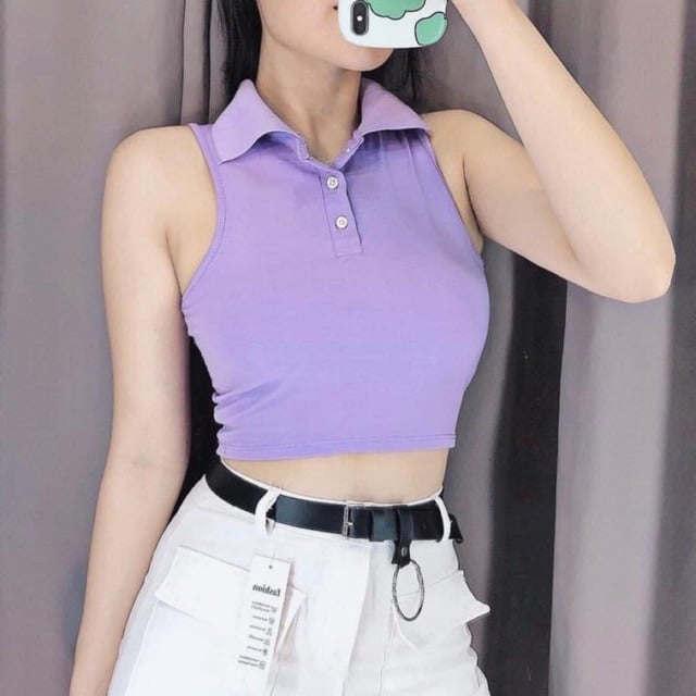 [HCM]Áo croptop ba lỗ cổ bẻ cá tính