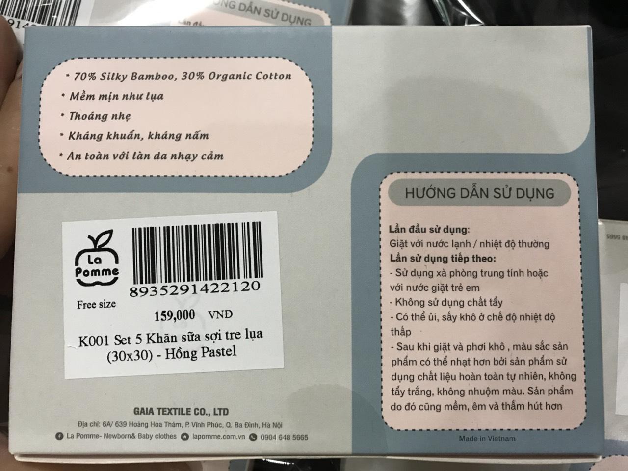 SET 5 KHĂN SỮA SỮA TRE LỤA (30x30) LA POMME