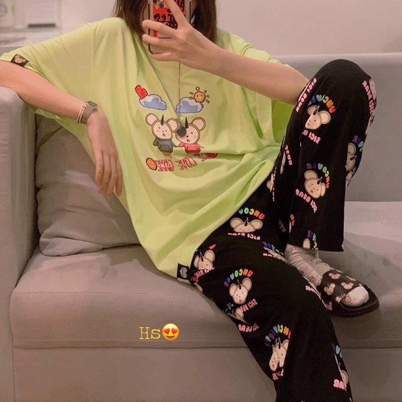 [FREESHIP] Quần ống suông rộng 3D hoạt hình mặt gấu uncover sici bear