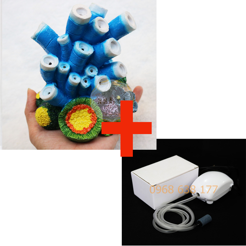 Sủi oxy hình dáng Hải Quỳ xanh - Tặng hít kính - Trang trí bể cá