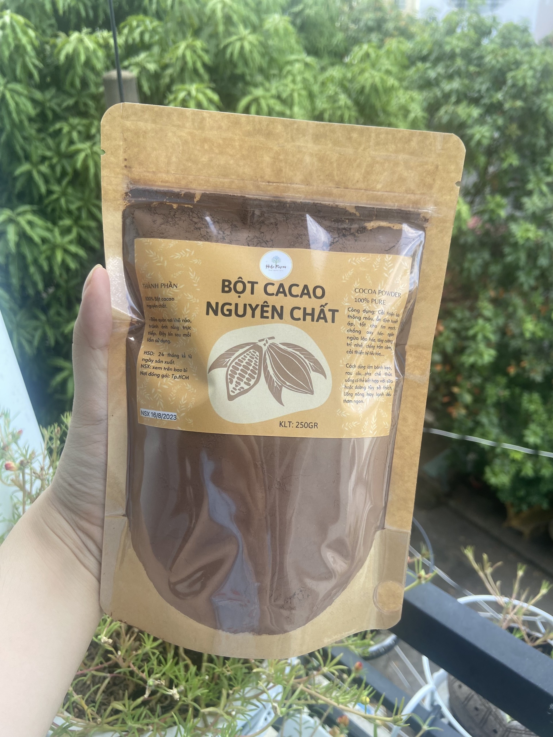 Bột cacao nguyên chất 100% HebeFarm, hương vị cacao đậm đà thơm ngon