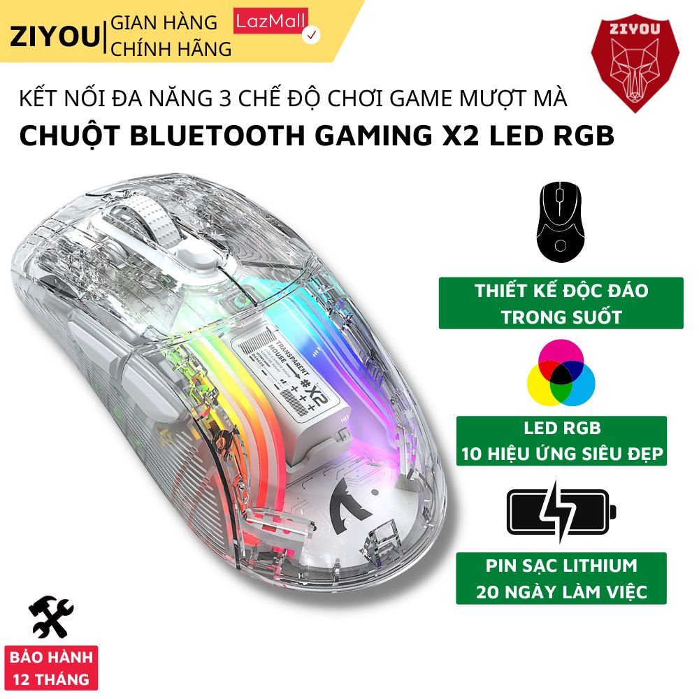 Chuột Máy Tính Không Dây Bluetooth Ziyou X2 VIP Mouse Pro LED RGB cho Máy