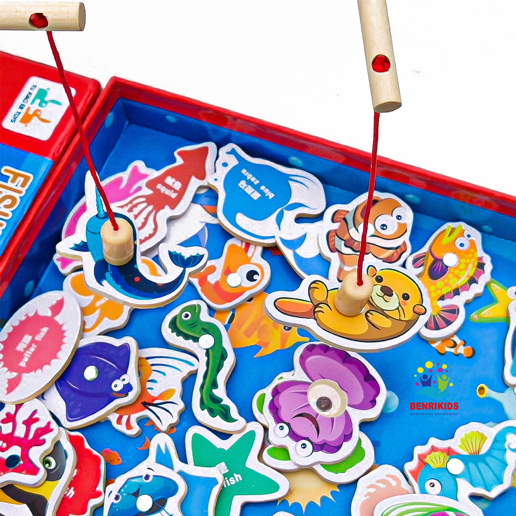 Fishing toy set combination magnet game jigsaw puzzle number for baby playing Medium Medium learning, đồ child toy fun