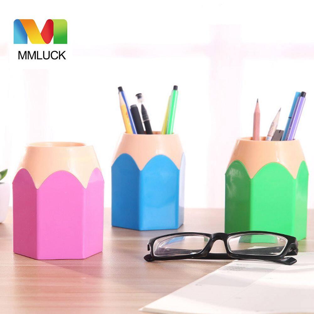 MMLUCK Colorful Desktop Decoration Storage Box Pencil Shaped Stationery Organizer Display Container Pen Cup Holder Makeup Brush Pot