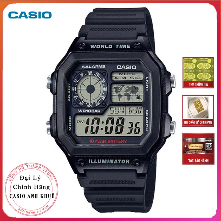 Đồng hồ Nam Casio WorldTime AE-1200WH-1AVDF dây nhựa