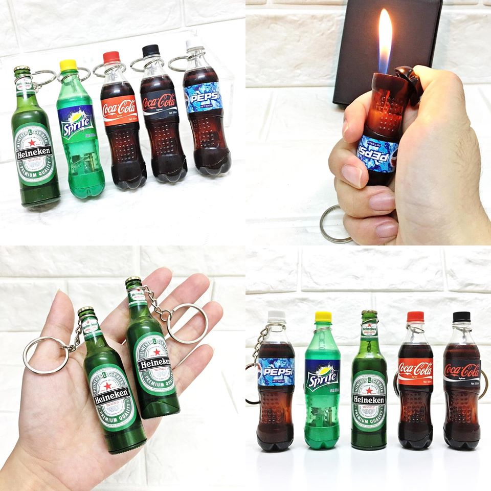 (BẬT LỬA ĐỘC LẠ) HỘT QUẸT KIÊM MÓC KHÓA MINI HÌNH CHAI NƯỚC