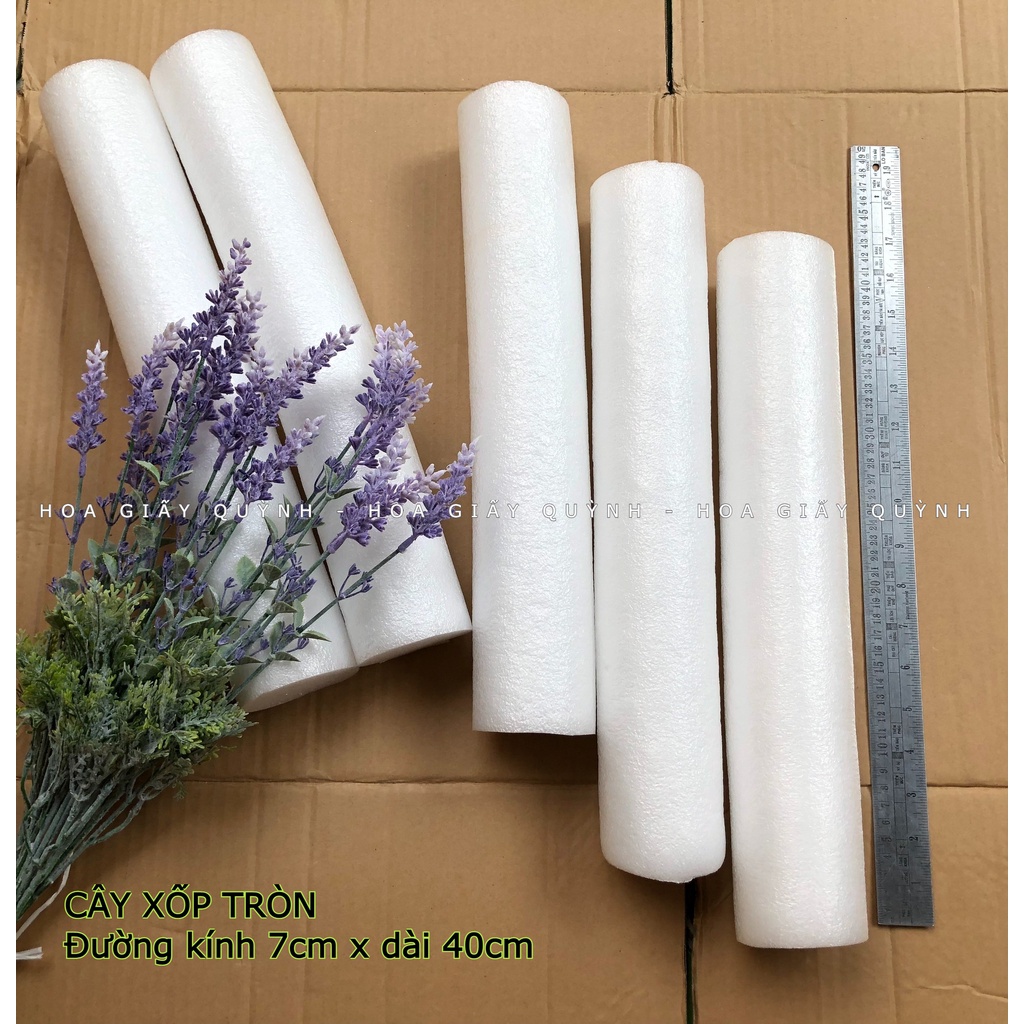 Combo 2 Cây xốp dẻo hình trụ tròn 7cm x 40cm - bó hoa sáp, hoa giấy, mô hình....