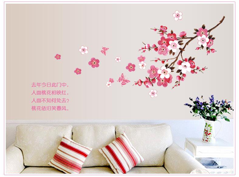Decal trang trí tết hoa đào 1 cành 2021