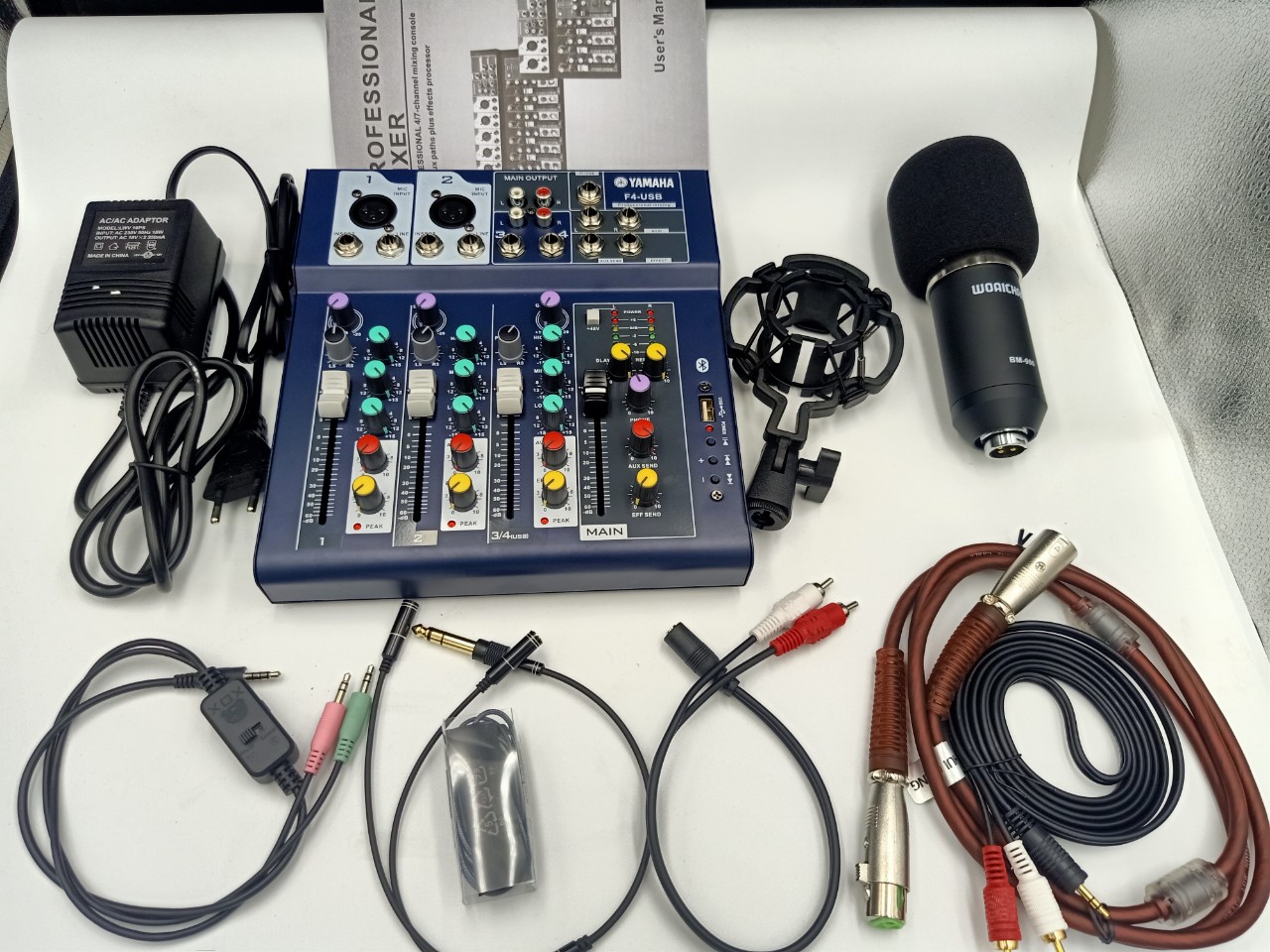 TRỌN BỘ THU ÂM MIC BM900 - BÀN TRỘN ÂM THANH MIXER YAMAHA F4 USB - Tặng kèm tai MDX 450