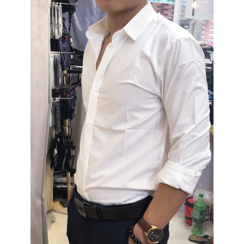 Áo somi nam trắng trơn chất lụa cao cấp julyshop94 ms001