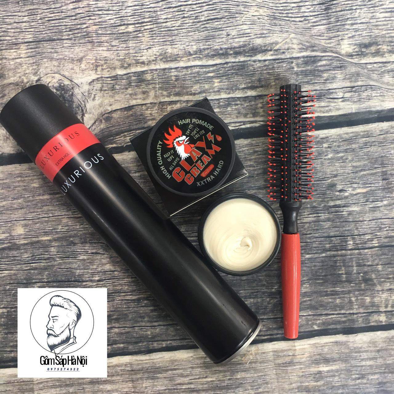 Combo Gôm Xịt Tóc Luxurious + Sáp Vuốt Tóc Cock Crease 80gc + Lược