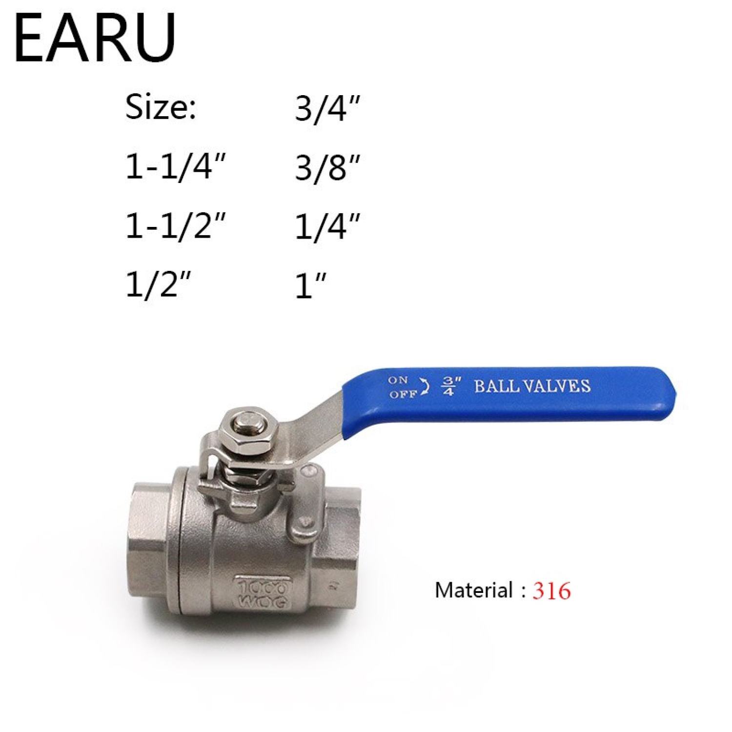 Van tay gạt bi 2 đầu ren trong inox dn8, dn10, dn15, dn20, dn25, dn34