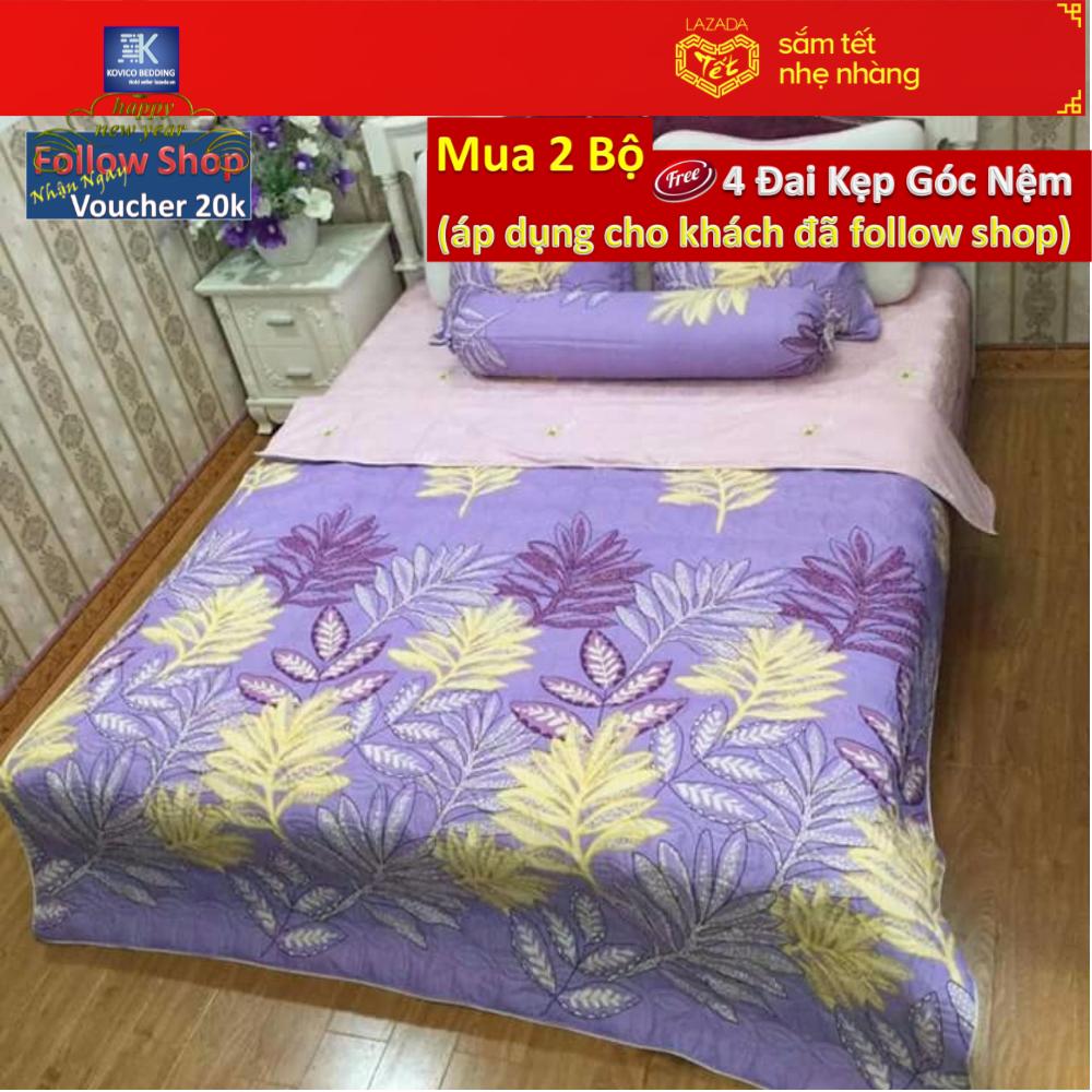 (FreeShip MAX) Bộ chăn ga gối poly Lá me 1m8x2m