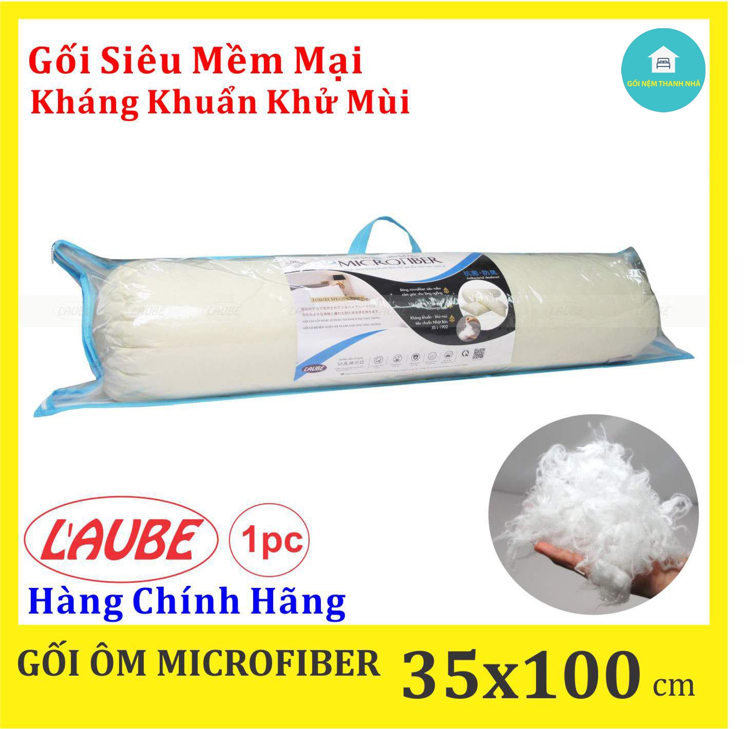 Gối ôm siêu mềm chuẩn khách sạn 35x100cm hiệu laube home