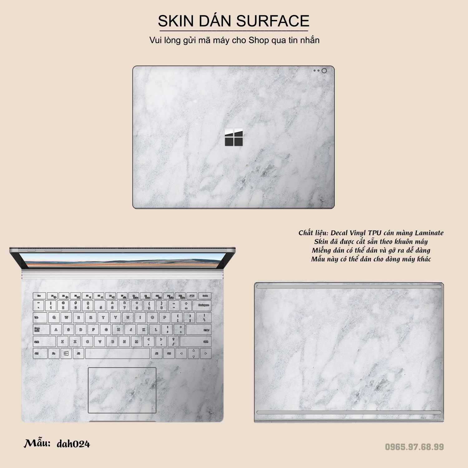 Decal Skin dán Surface Pro / Laptop / Go / Book mẫu vân đá